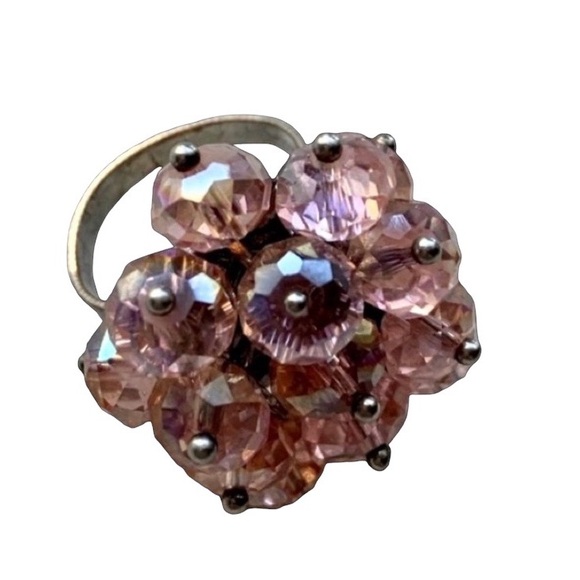 Peachy Pink Crystal Rhinestone Cluster Adjustable Fashion Ring Woman’s Jewelry - Picture 3 of 6